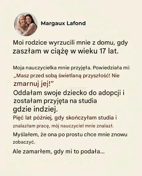 Moja nauczycielka przyjęła mnie, gdy byłam w ciąży i bezdomna… Pięć lat później znów zmieniła moje życie